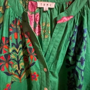 THML Colorful Floral Green Blouse